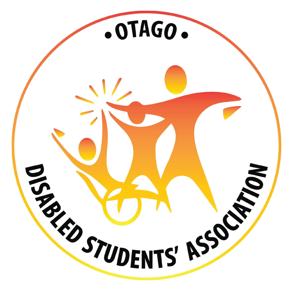 Otago Disabled Students' Association logo with three figures representing disabled people working together