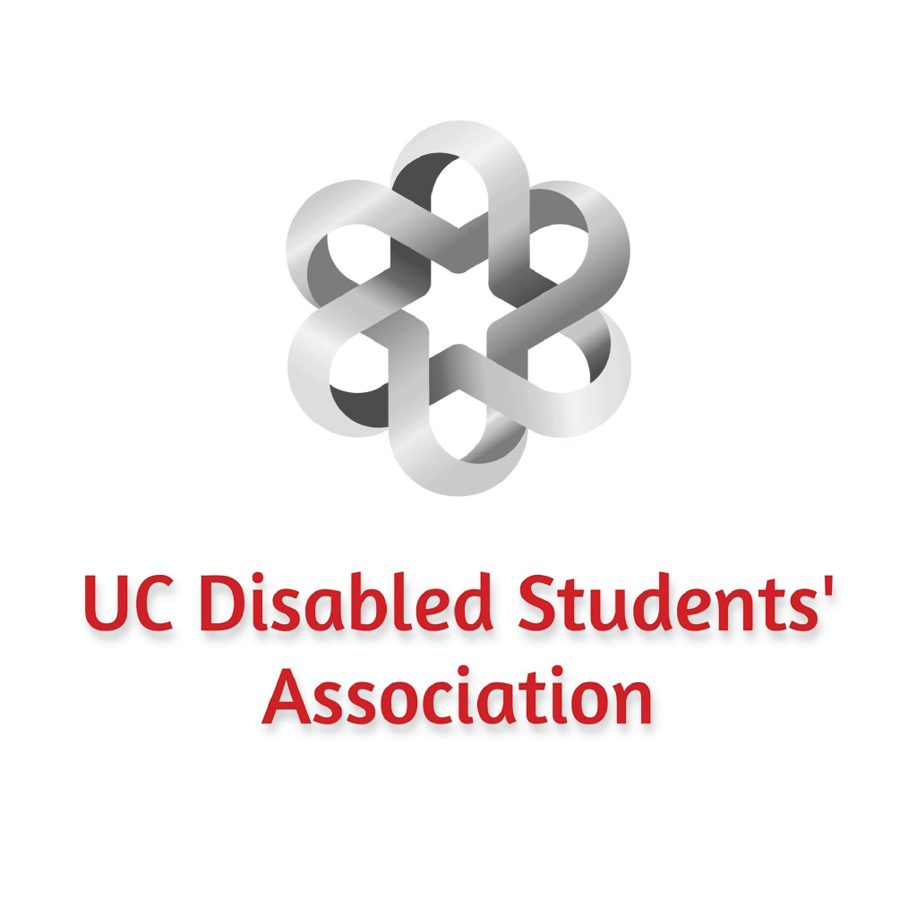 University of Canterbury Disabled Students' Association logo with a silver set of intersecting shapes