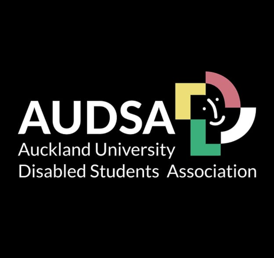 Auckland University Disabled Students' Association logo, showing a smiling face and fragmented coloured pieces